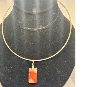 Taxco (ATI) Sterling silver torc with carnelian pendant